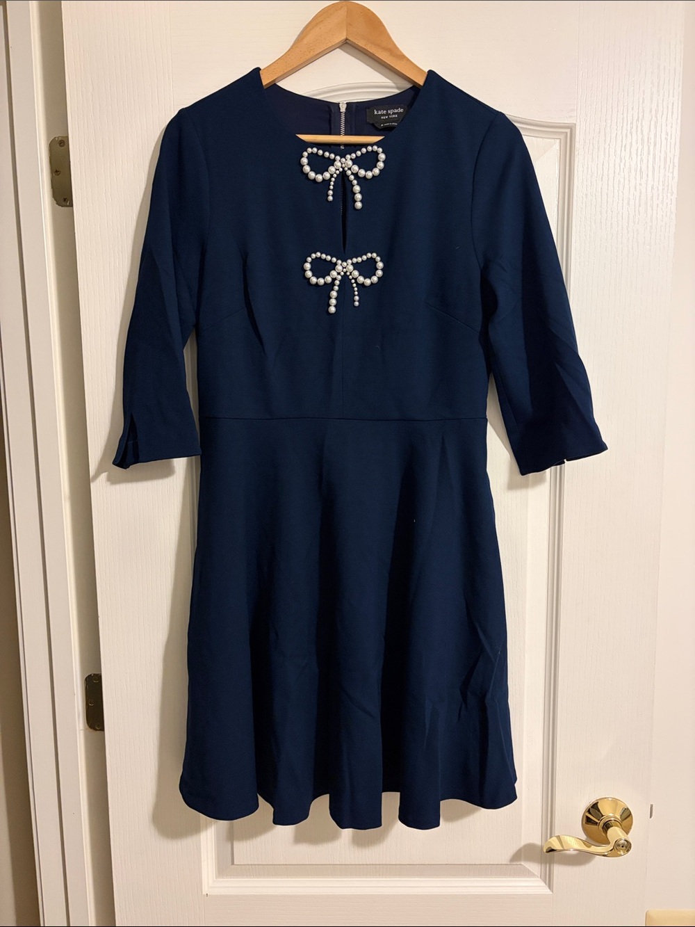 kate spade Navy Pearl Bow A-Line Dress
